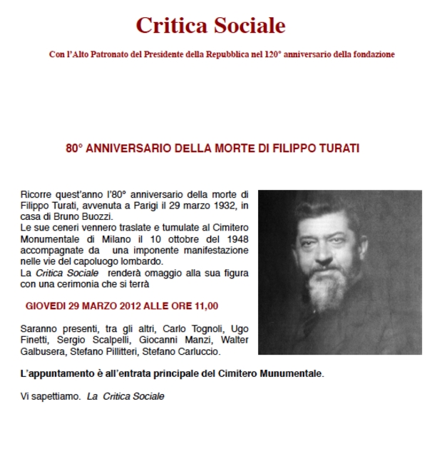 80° ANNIVERSARIO DELLA MORTE DI FILIPPO TURATI